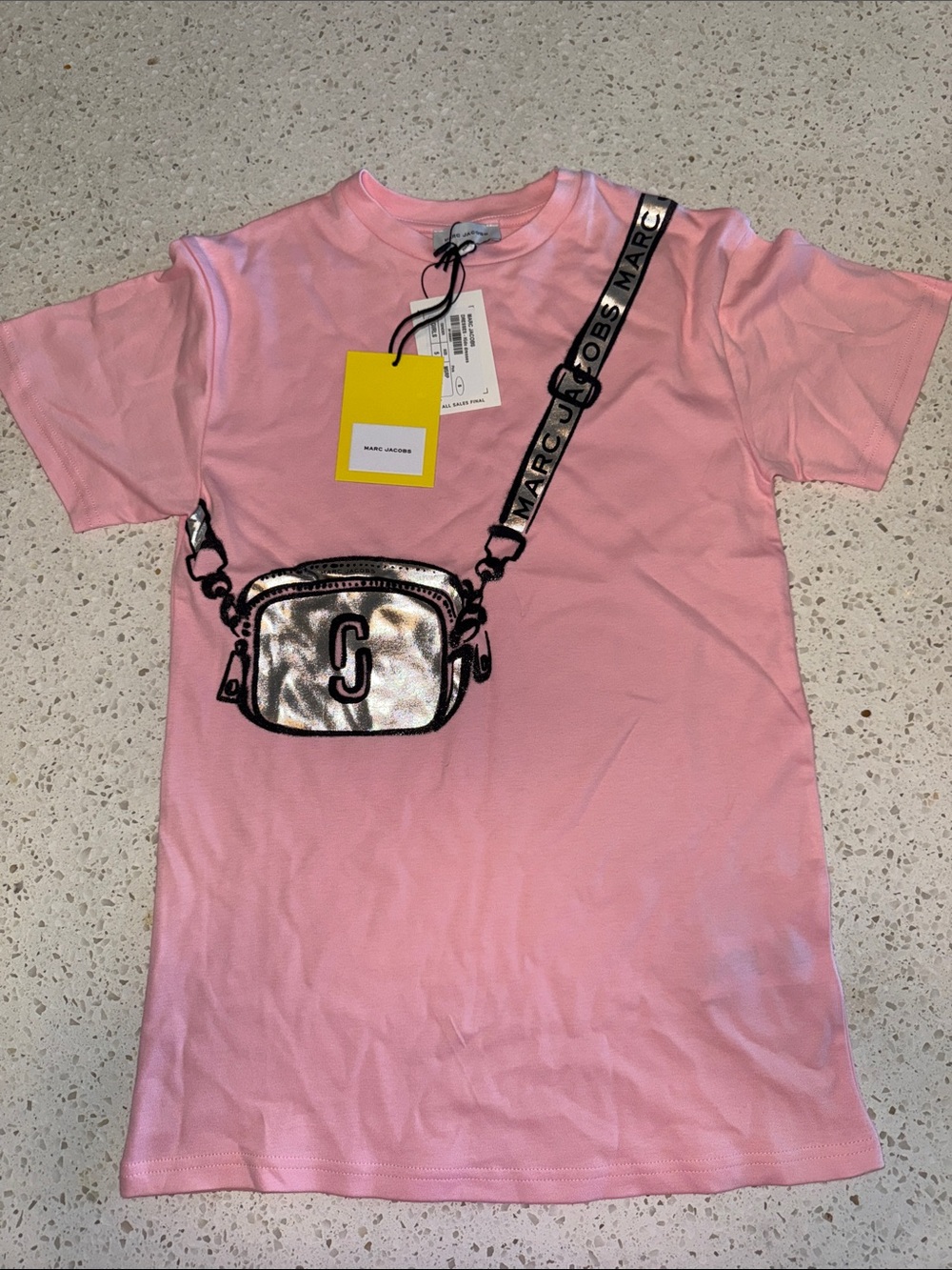 Marc Jacobs Pink Tee with Metallic Silver Bag Graphic